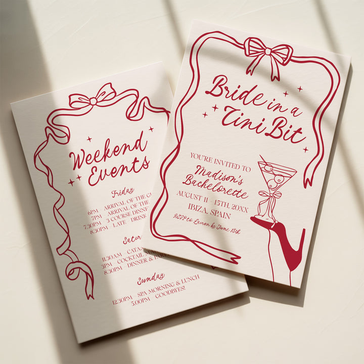 Bride In A Tni Bit Red Shoe Invitation editable template in Canva