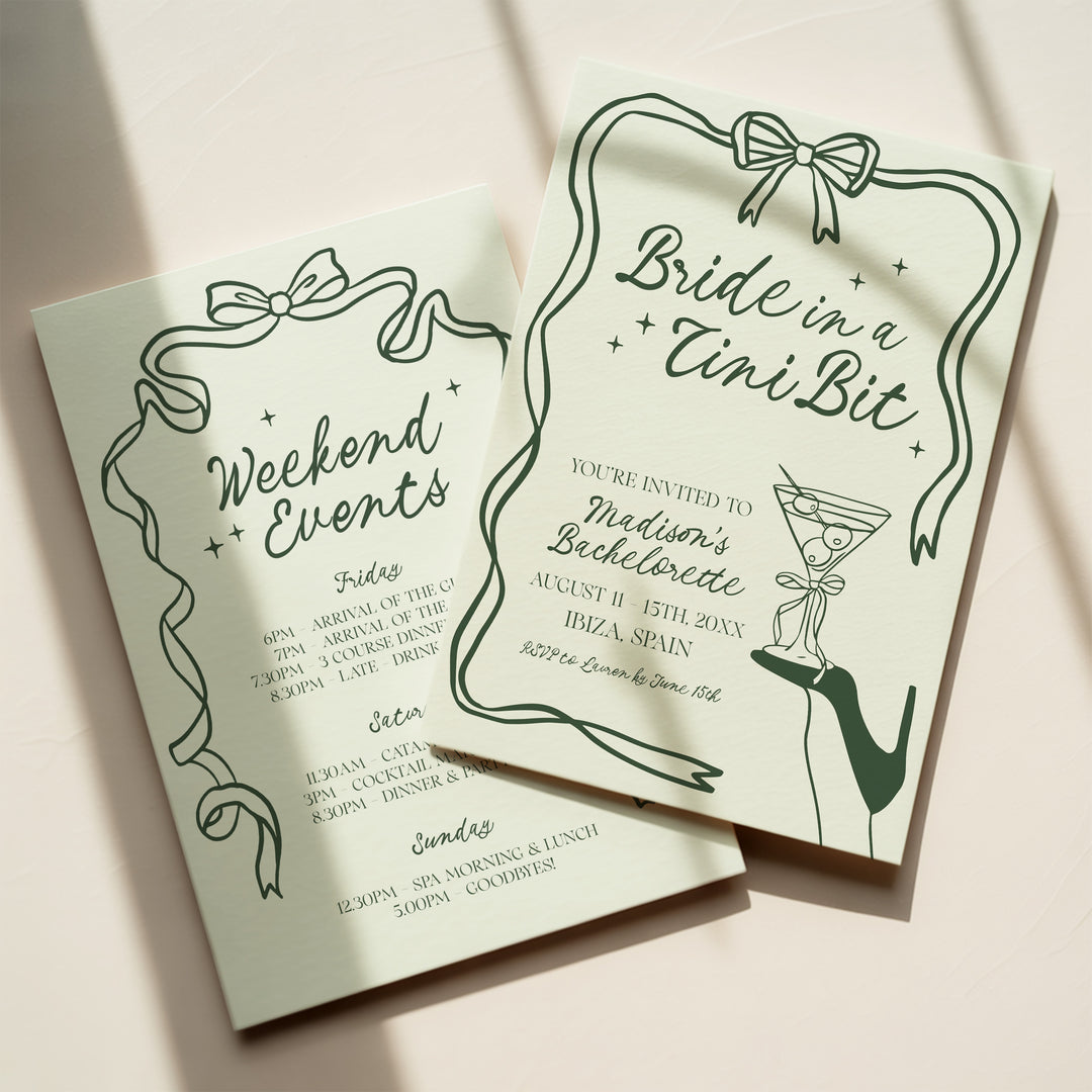 Bride In A Tni Bit Green Shoe Invitation editable in Canva