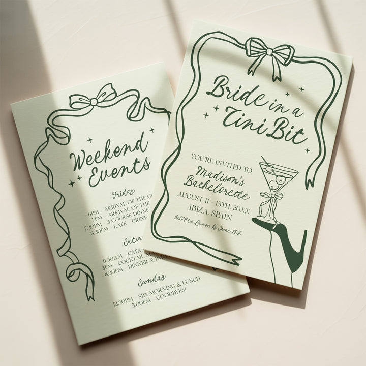 Bride In A Tni Bit Green Shoe Invitation editable in Canva