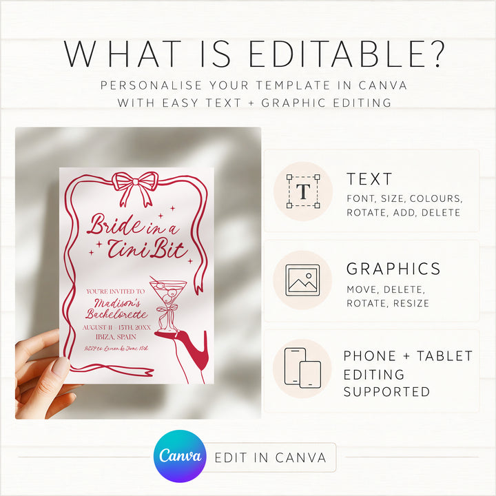 Bride In A Tni Bit Red Shoe Invitation editable template in Canva