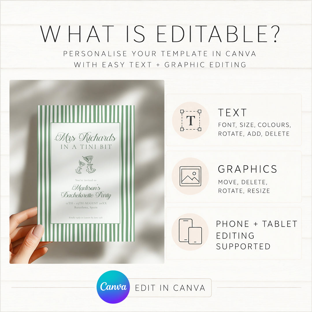 Bride In A Tni Bit Striped Invitation editable Canva template
