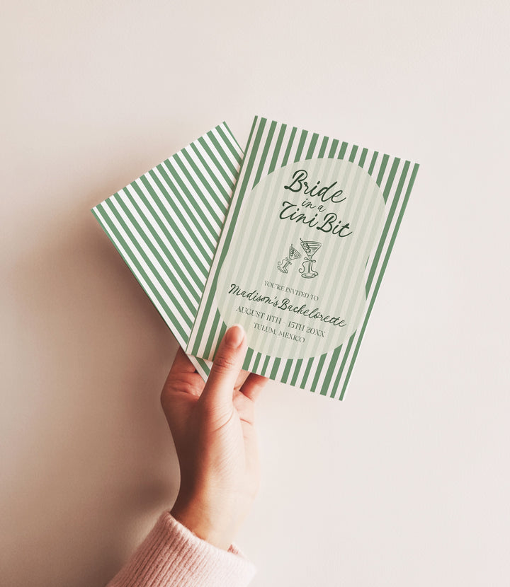 Bride In A Tini Bit Invitation editable template in Canva