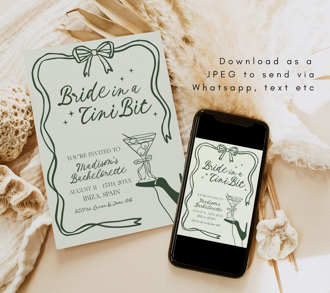 Bride In A Tni Bit Green Shoe Invitation