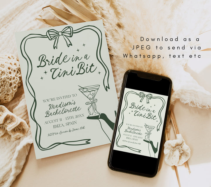 Bride In A Tni Bit Green Shoe Invitation