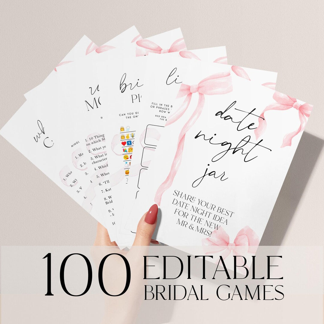 100 Editable Tying The Knot Bridal Games