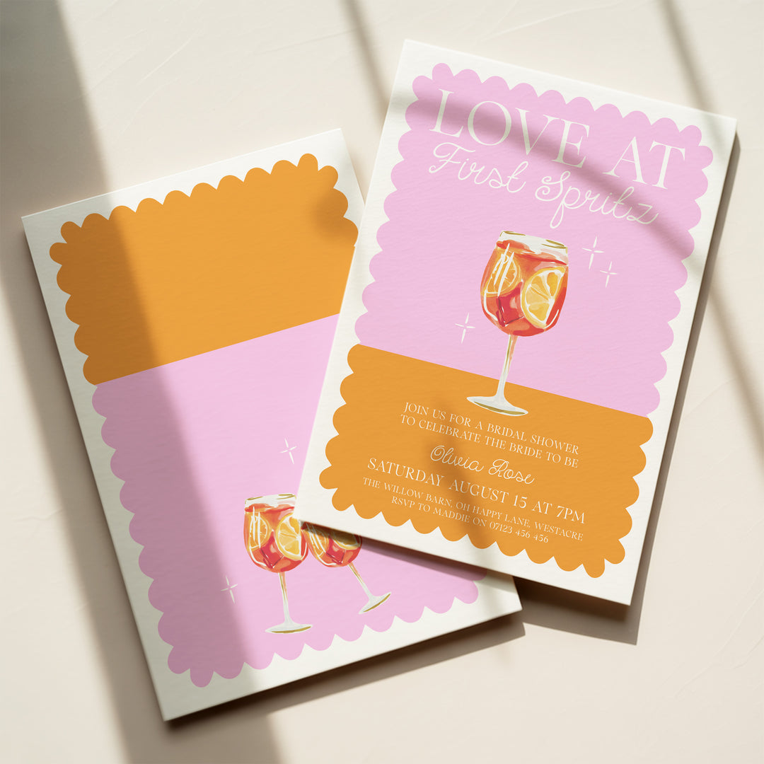 Love at First Spritz Bridal Shower Invite editable template in Canva