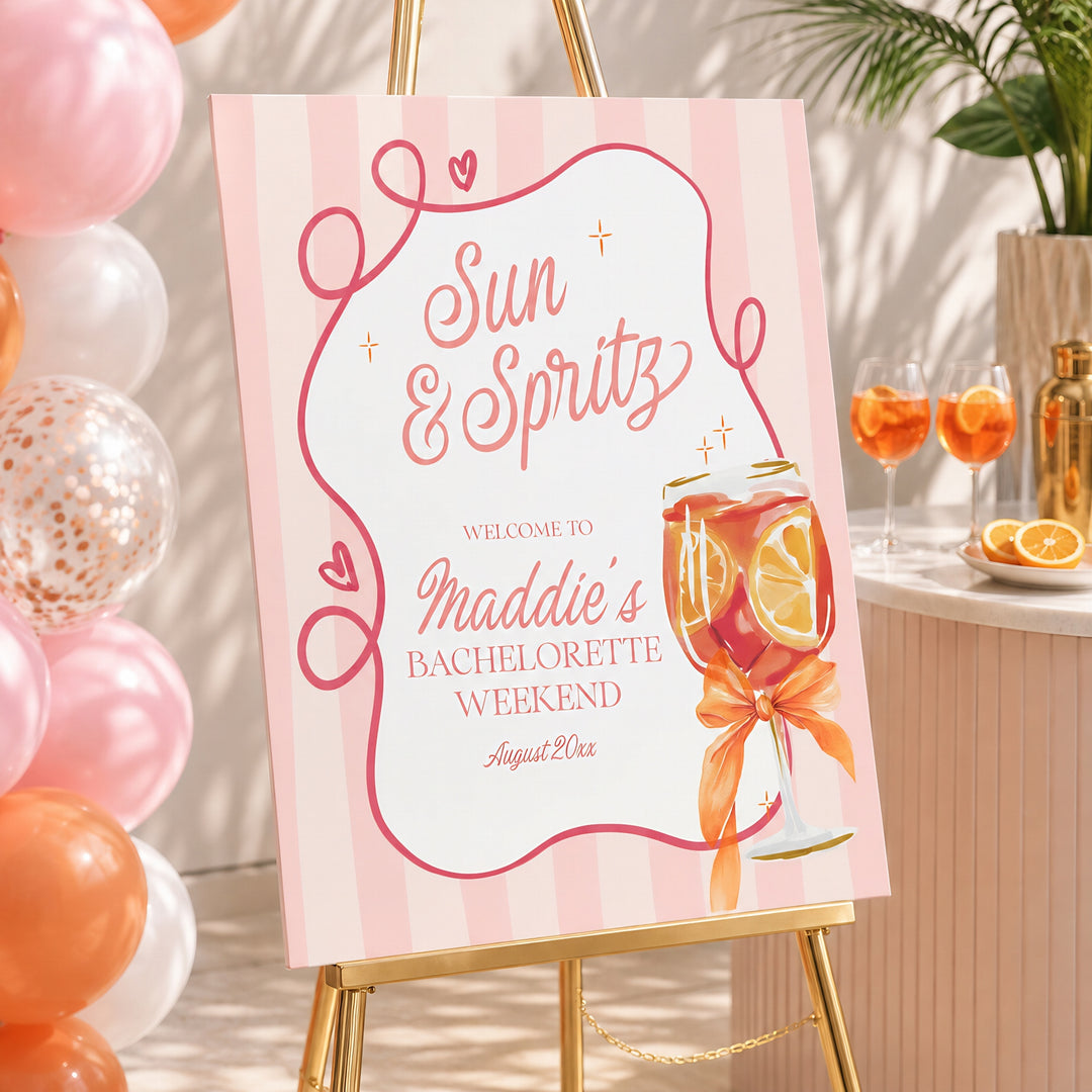Last Spritz As A Miss Cocktail Bachelorette Welcome Sign editable canva template
