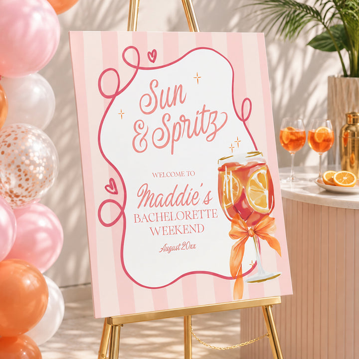 Last Spritz As A Miss Cocktail Bachelorette Welcome Sign editable canva template
