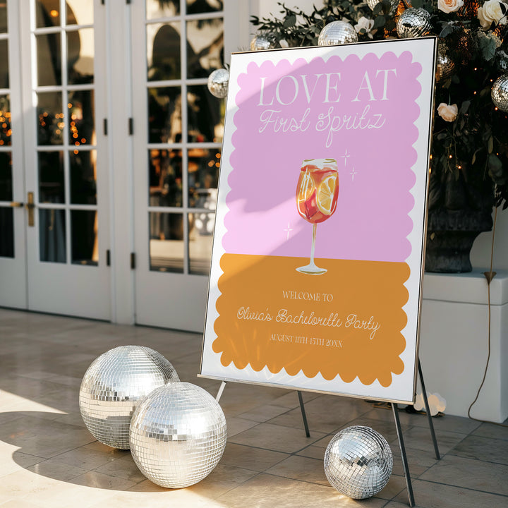 Love At First Spritz Bachelorette Welcome Sign editable template in Canva