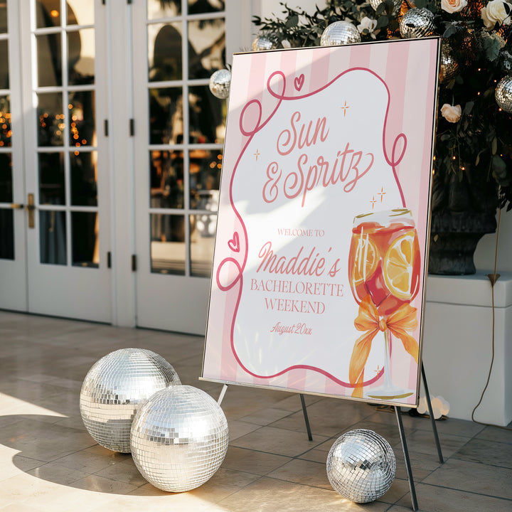 Last Spritz As A Miss Cocktail Bachelorette Welcome Sign editable canva template