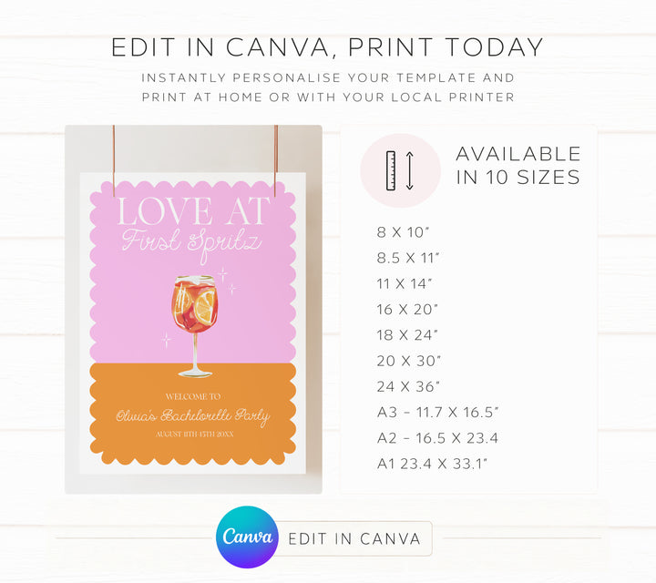 Love At First Spritz Bachelorette Welcome Sign