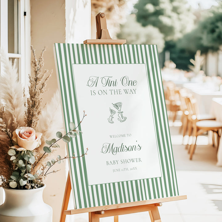 Striped Tini One Baby Shower Welcome Sign editable template in Canva