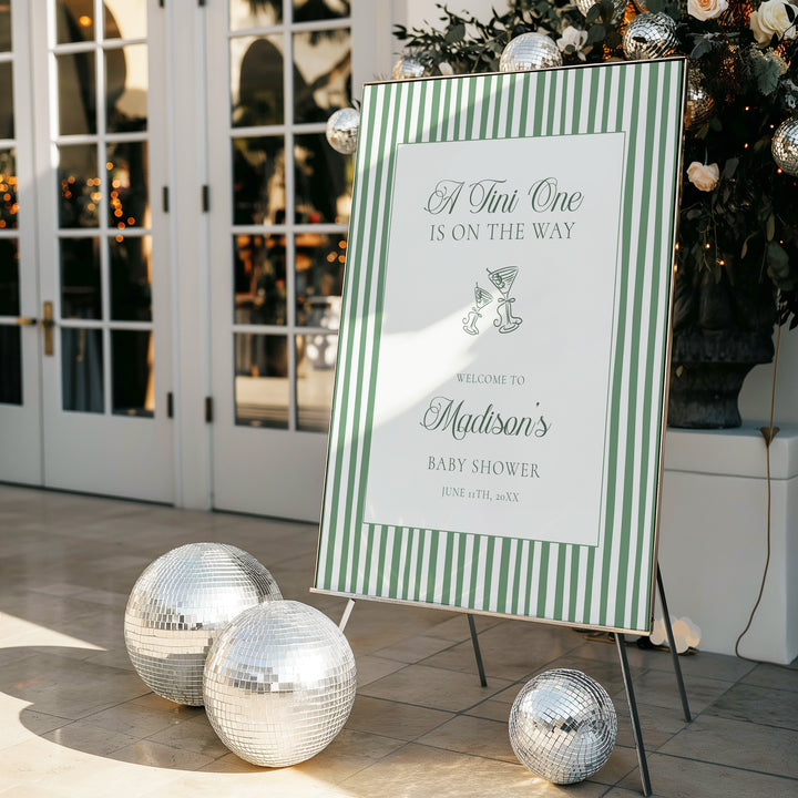 Striped Tini One Baby Shower Welcome Sign editable template in Canva
