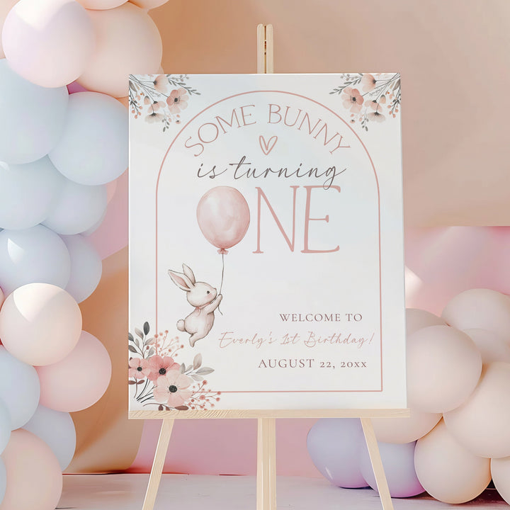 Some Bunny Is One editable Welcome Sign template