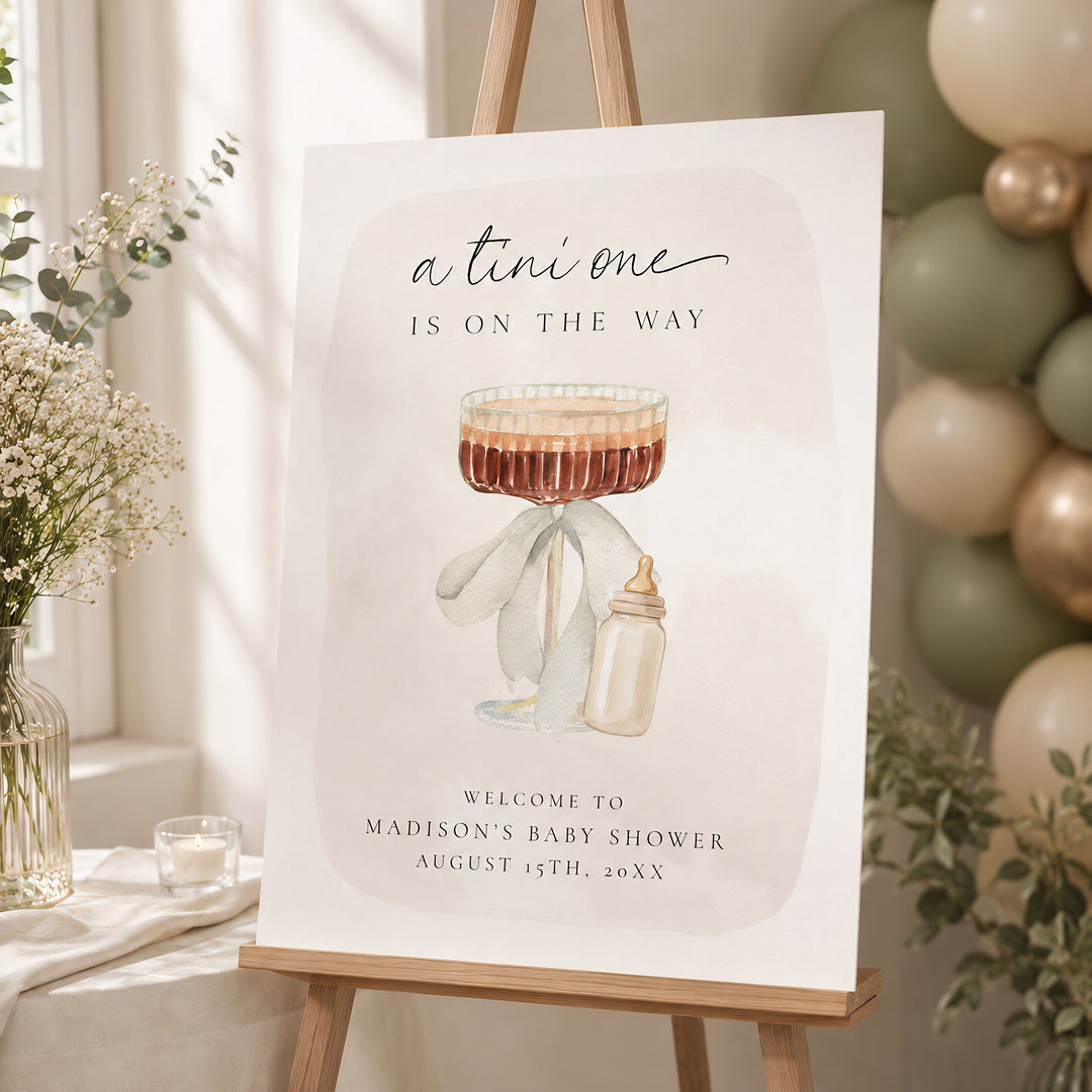 Martini Tini One Baby Shower Welcome Sign Canva template editable