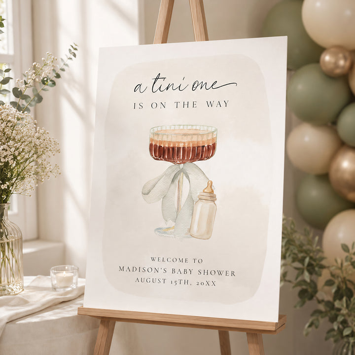 Martini Tini One Baby Shower Welcome Sign Canva template editable