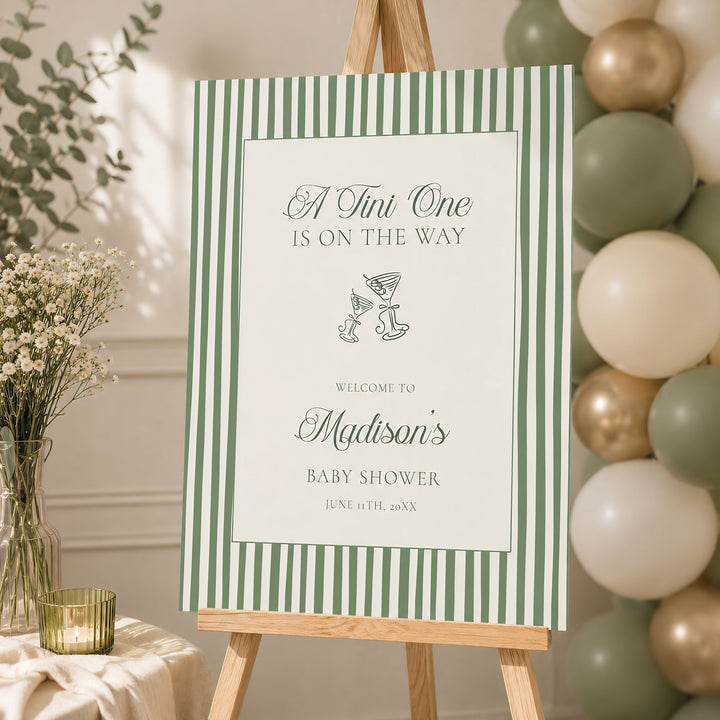 Striped Tini One Baby Shower Welcome Sign editable template in Canva
