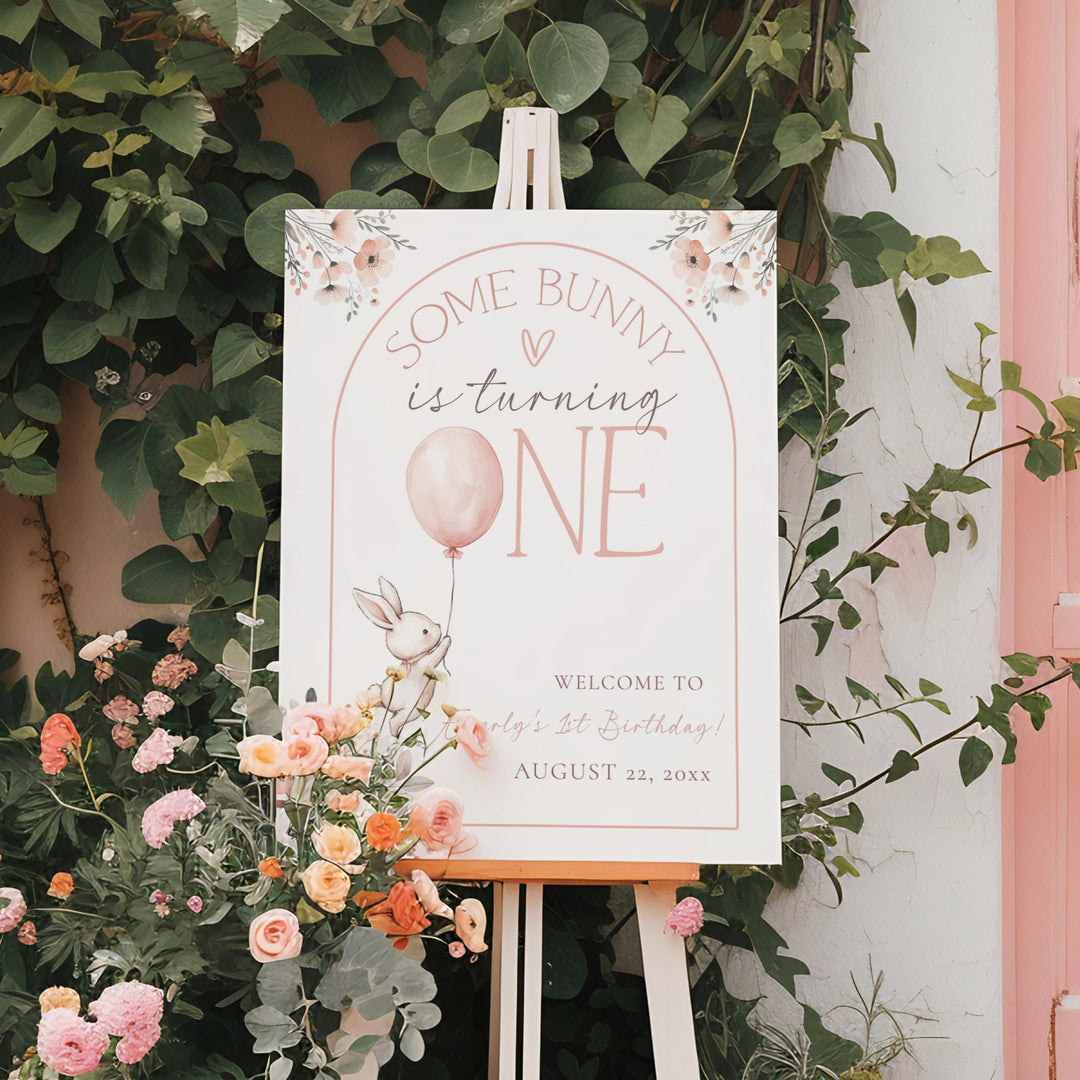 Some Bunny Is One editable Welcome Sign template