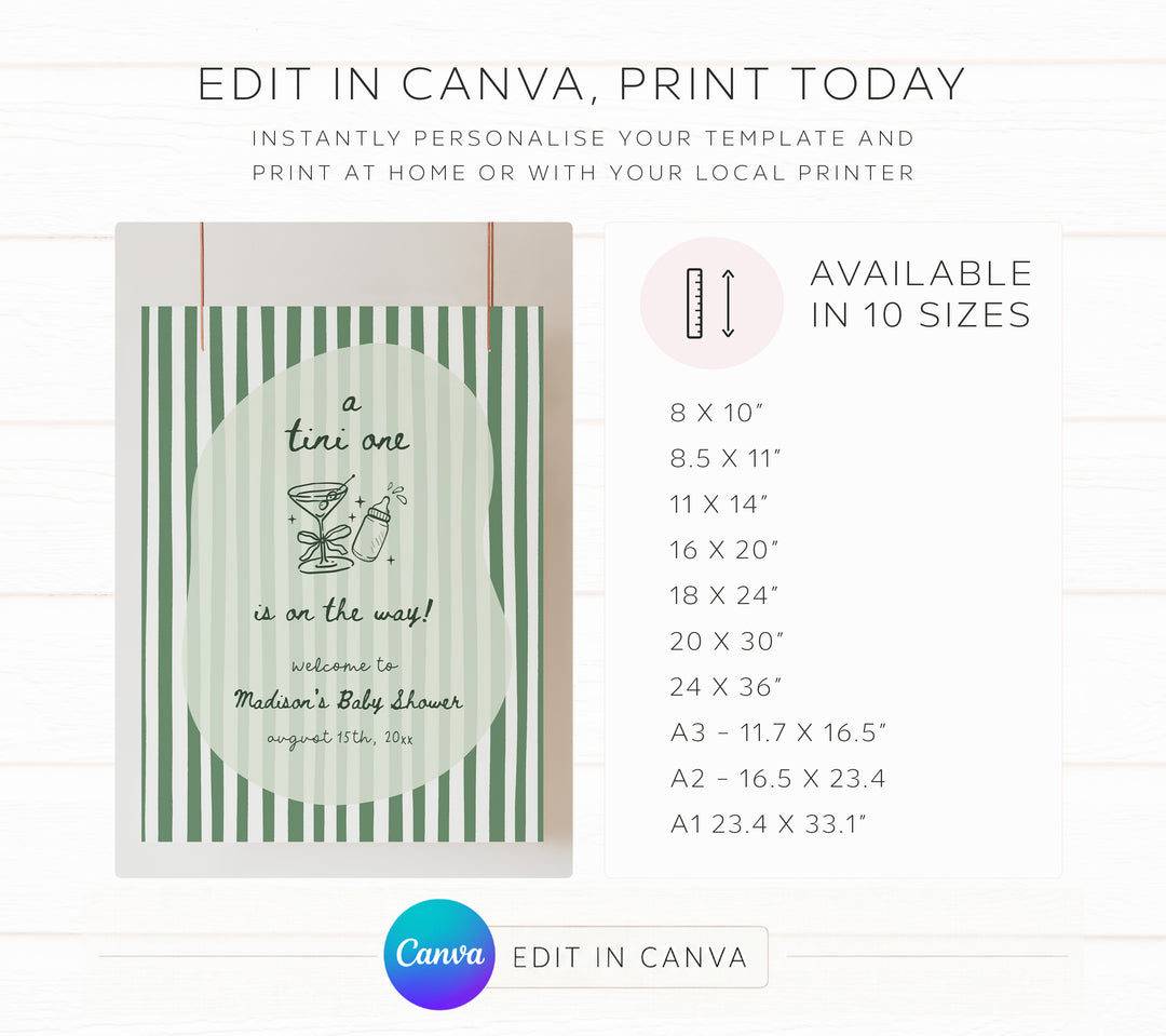 A Tini One Baby Shower Welcome Sign editable in Canva