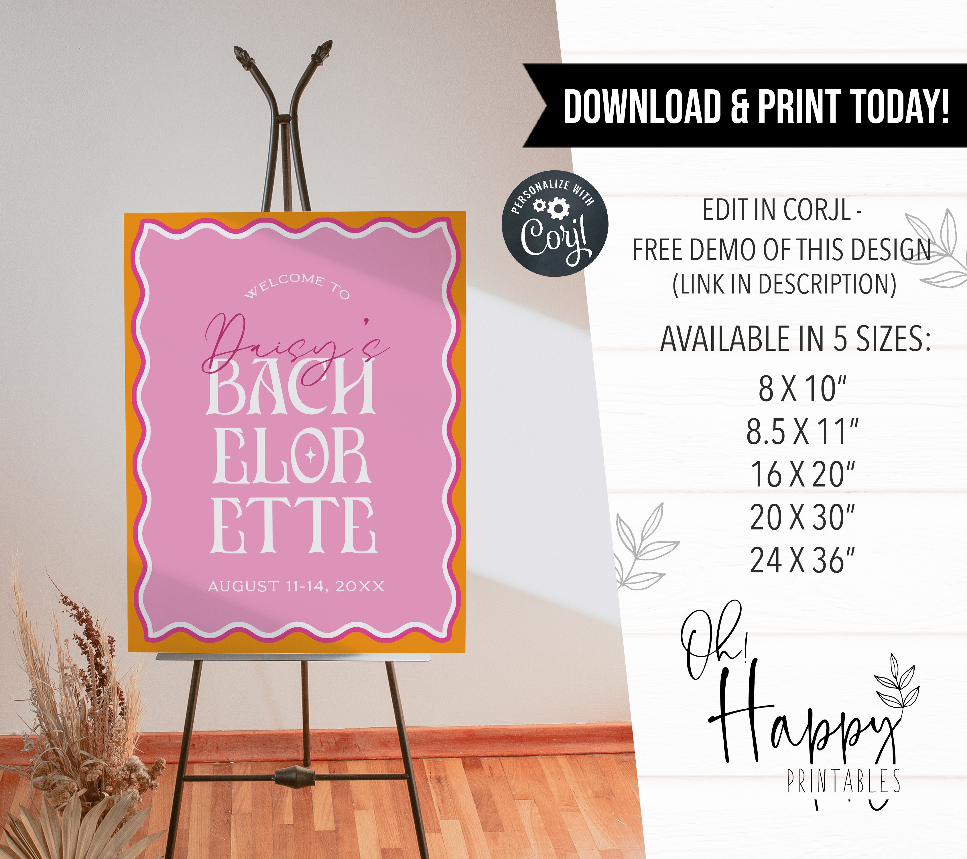Get everything you need to throw the ultimate bachelorette party with our party bundle! This all-in-one package includes 100 editable games, bachelorette invite, bachelorette weekend itinerary, and welcome signs, all designed with a fresh pink theme.