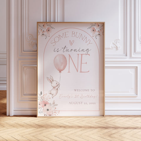 Some Bunny Is One editable Welcome Sign template