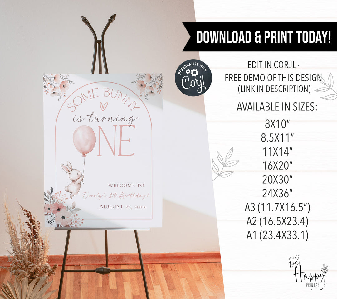 Some Bunny Is One editable Welcome Sign template