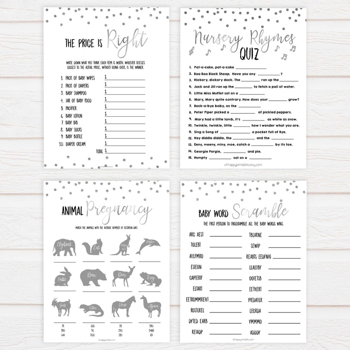 10 baby shower games, baby games bundle, Printable baby shower games, baby silver glitter fun baby games, baby shower games, fun baby shower ideas, top baby shower ideas, silver glitter shower baby shower, friends baby shower ideas