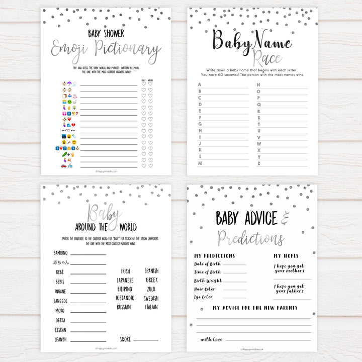 10 baby shower games, baby games bundle, Printable baby shower games, baby silver glitter fun baby games, baby shower games, fun baby shower ideas, top baby shower ideas, silver glitter shower baby shower, friends baby shower ideas
