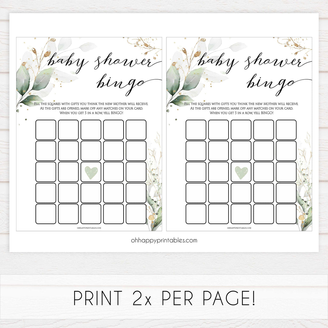 Gold green leaf baby games, 10 baby shower games bundle, printable baby games, fun baby games, top baby games to play, gold leaf baby shower, greenery baby shower ideas