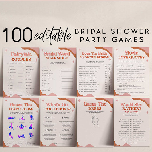 RETRO 100 Bridal Shower Games Bundle, Retro Bachelorette Games, Editable Bridal Shower Games Printable, 70s Retro Shower Games Bundle RS2