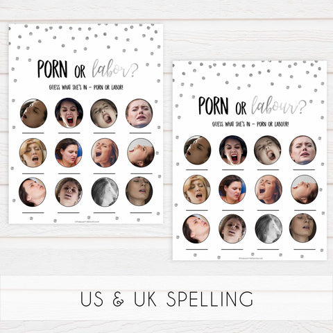 labor or porn, baby bump or beer belly games, Printable baby shower games, baby silver glitter fun baby games, baby shower games, fun baby shower ideas, top baby shower ideas, silver glitter shower baby shower, friends baby shower ideas