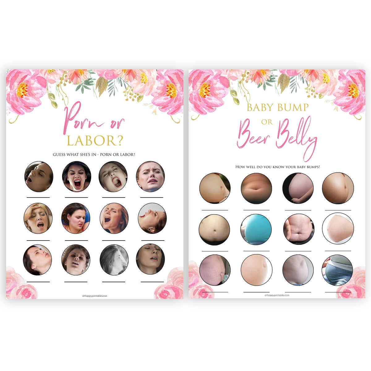 Pink blush floral baby shower game, porn or labor game, boobs butts game, baby bump game, printable baby games, baby shower games, blush baby shower, floral baby games, girl baby shower ideas, pink baby shower ideas, floral baby games, popular baby games, fun baby games