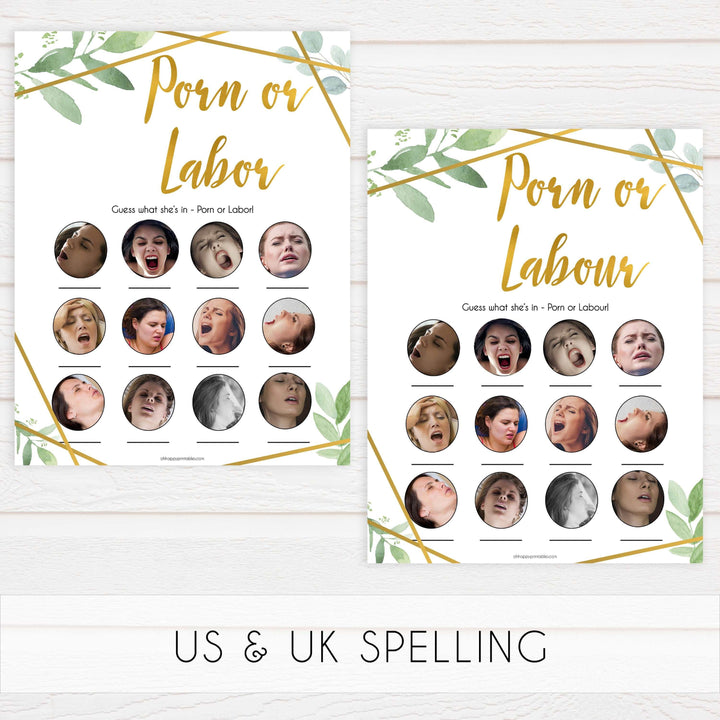 labor or porn, baby bump or beer belly, boobs or butts, Printable baby shower games, geometric fun baby games, baby shower games, fun baby shower ideas, top baby shower ideas, gold baby shower, blue baby shower ideas