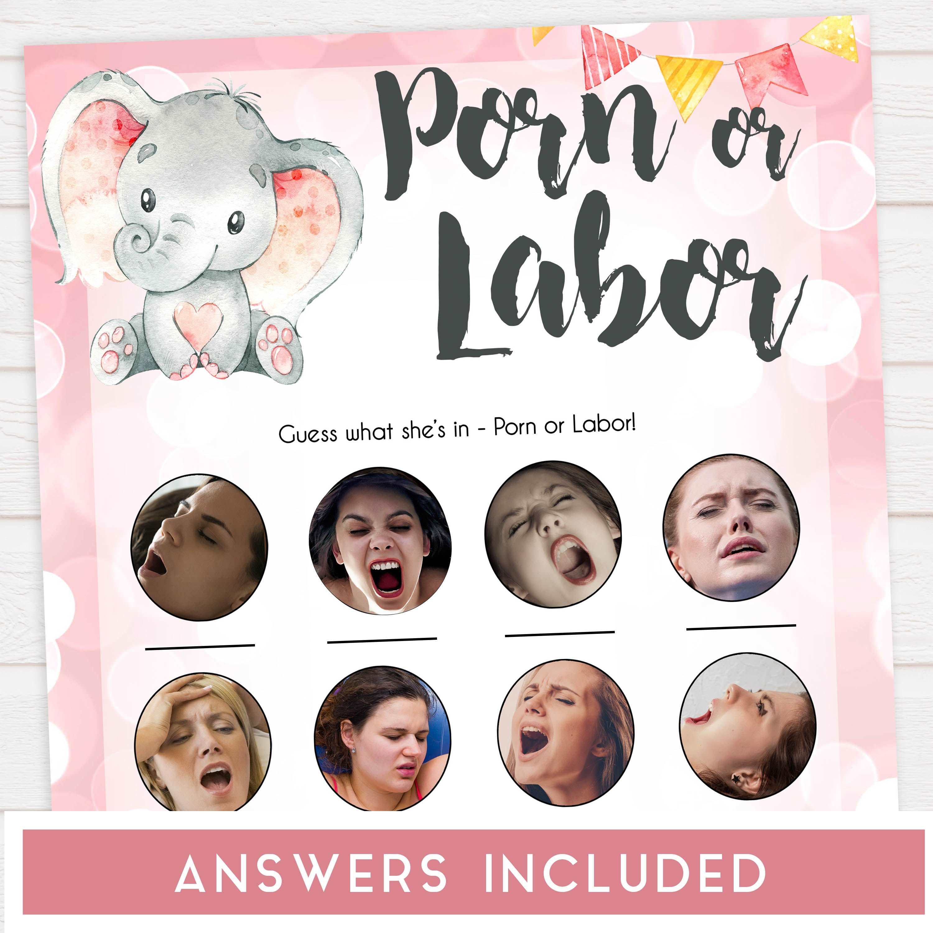 labor or porn, baby bump or beer belly game, Printable baby shower games, fun abby games, baby shower games, fun baby shower ideas, top baby shower ideas, pink elephant baby shower, pink baby shower ideas