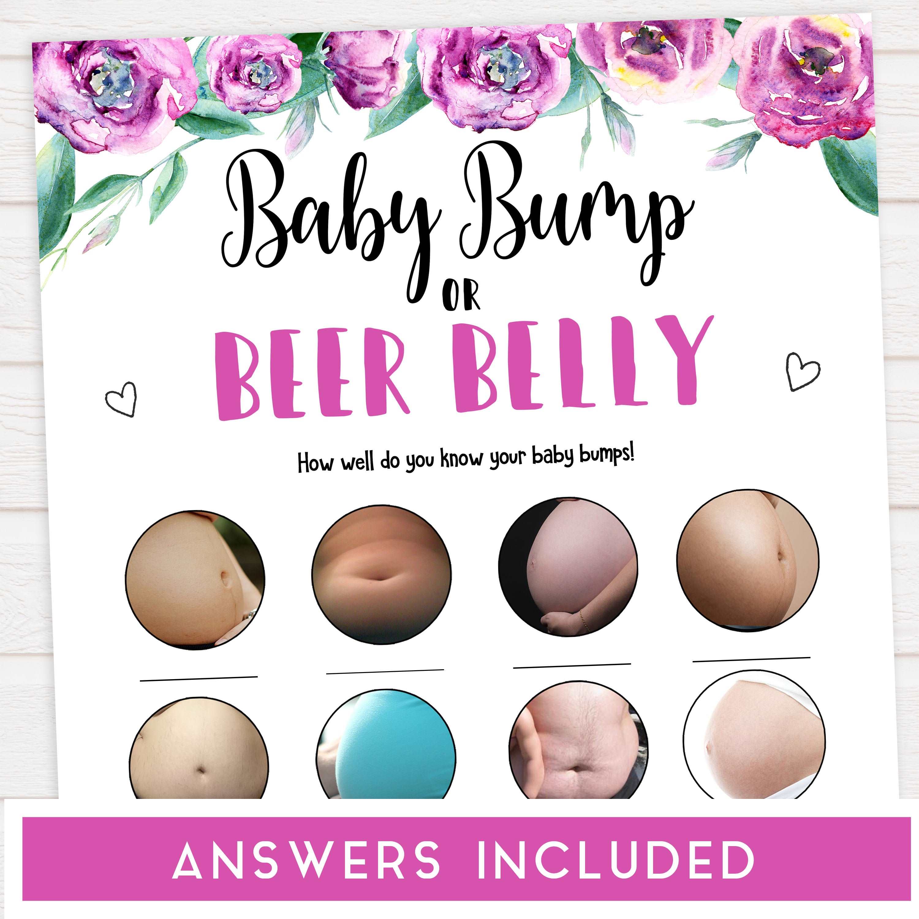 labor or porn, baby bump or beer belly, printable baby games, peonies baby games, floral baby shower games, fun baby games