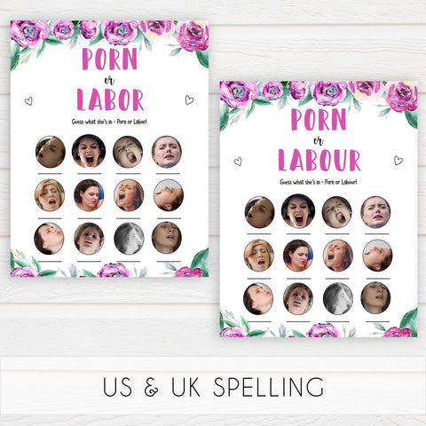 labor or porn, baby bump or beer belly, printable baby games, peonies baby games, floral baby shower games, fun baby games