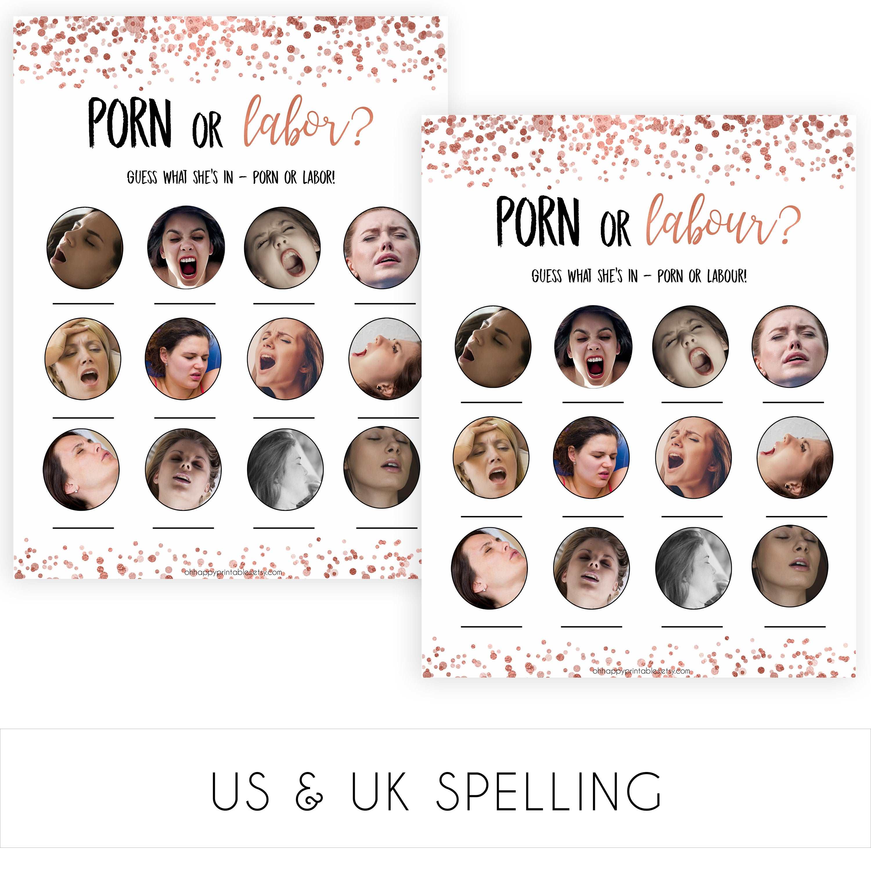 labor or porn, baby bump or beer belly game, Printable baby shower games, rose gold fun baby games, baby shower games, fun baby shower ideas, top baby shower ideas, blush baby shower, rose gold baby shower ideas