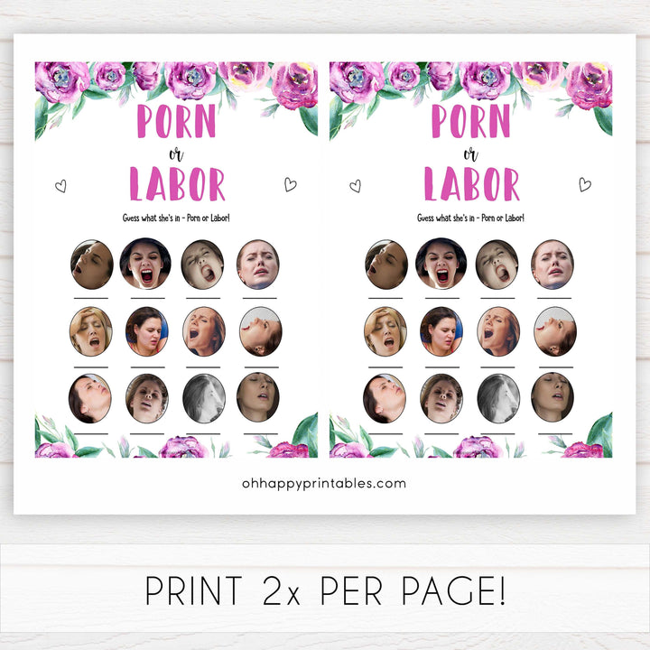 labor or porn, baby bump or beer belly, printable baby games, peonies baby games, floral baby shower games, fun baby games
