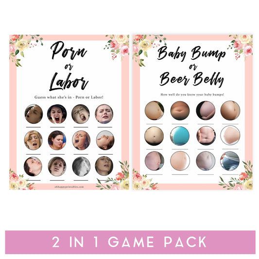 spring floral baby games, labor or porn game, printable baby games, baby bump game, beer belly game, best baby games, fun baby shower games