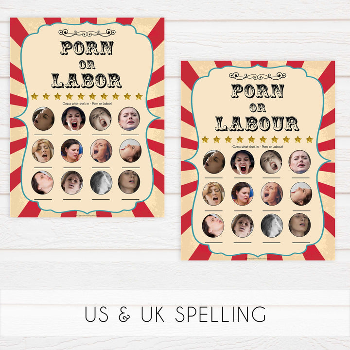 labor or porn, baby bump or beer belly game, Printable baby shower games, circus fun baby games, baby shower games, fun baby shower ideas, top baby shower ideas, carnival baby shower, circus baby shower ideas