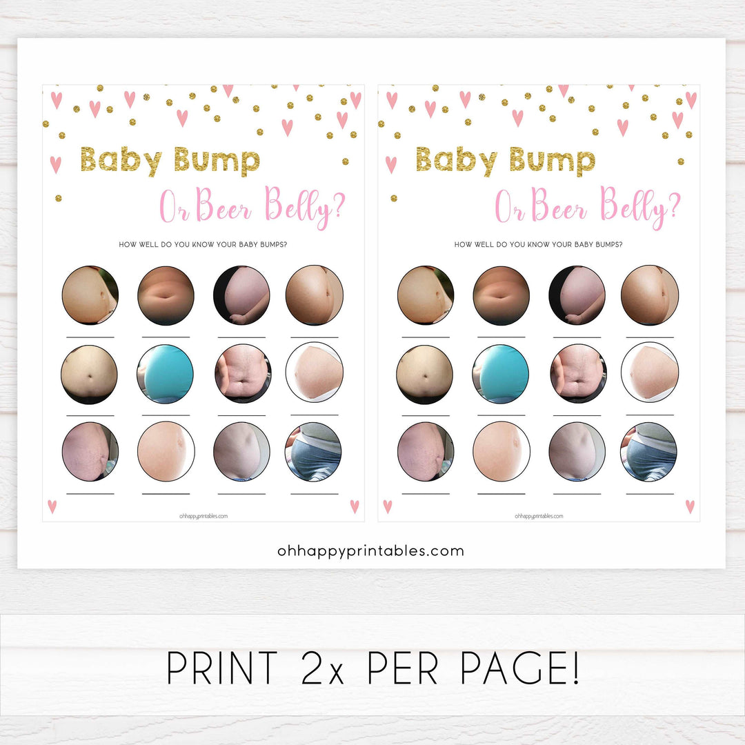 labor or porn, baby bump or beer belly game, Printable baby shower games, small pink hearts fun baby games, baby shower games, fun baby shower ideas, top baby shower ideas, gold baby shower, pink hearts baby shower ideas