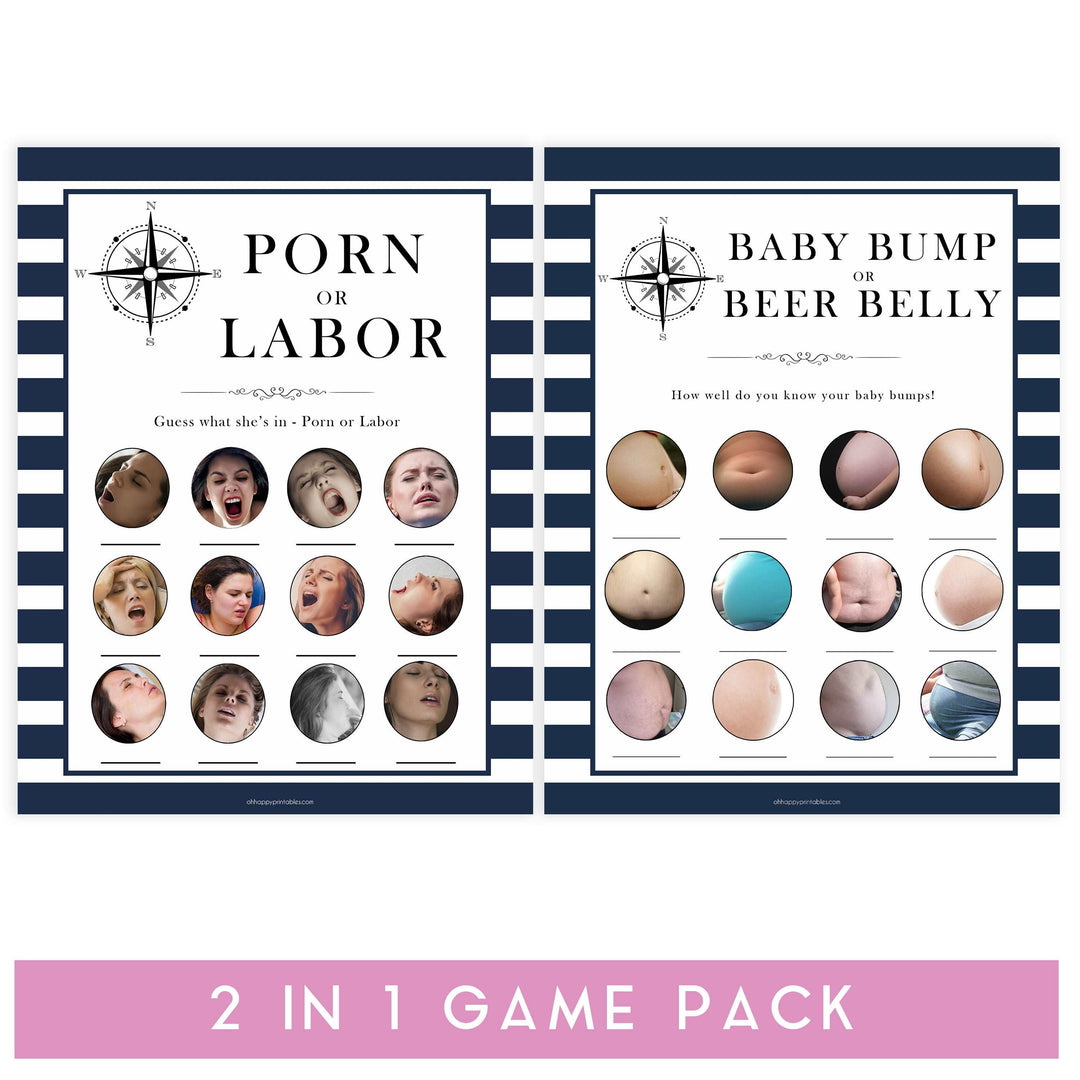 labor or porn, baby bump or beer belly game, Printable baby shower games, nautical baby shower games, nautical baby games, fun baby shower games, top baby shower ideas