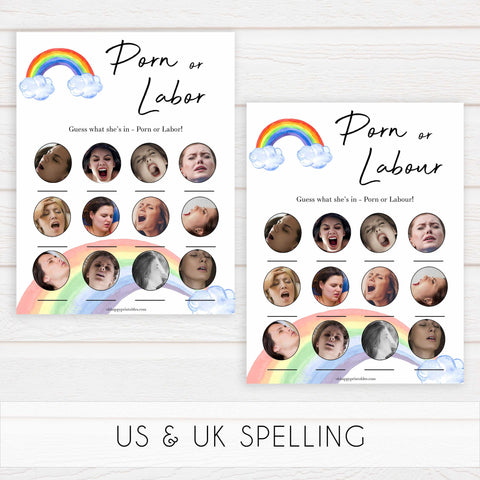 rainbow baby shower games, labor or porn baby games, baby bump or beer belly game, printable baby games, fun baby games, top 10 baby games