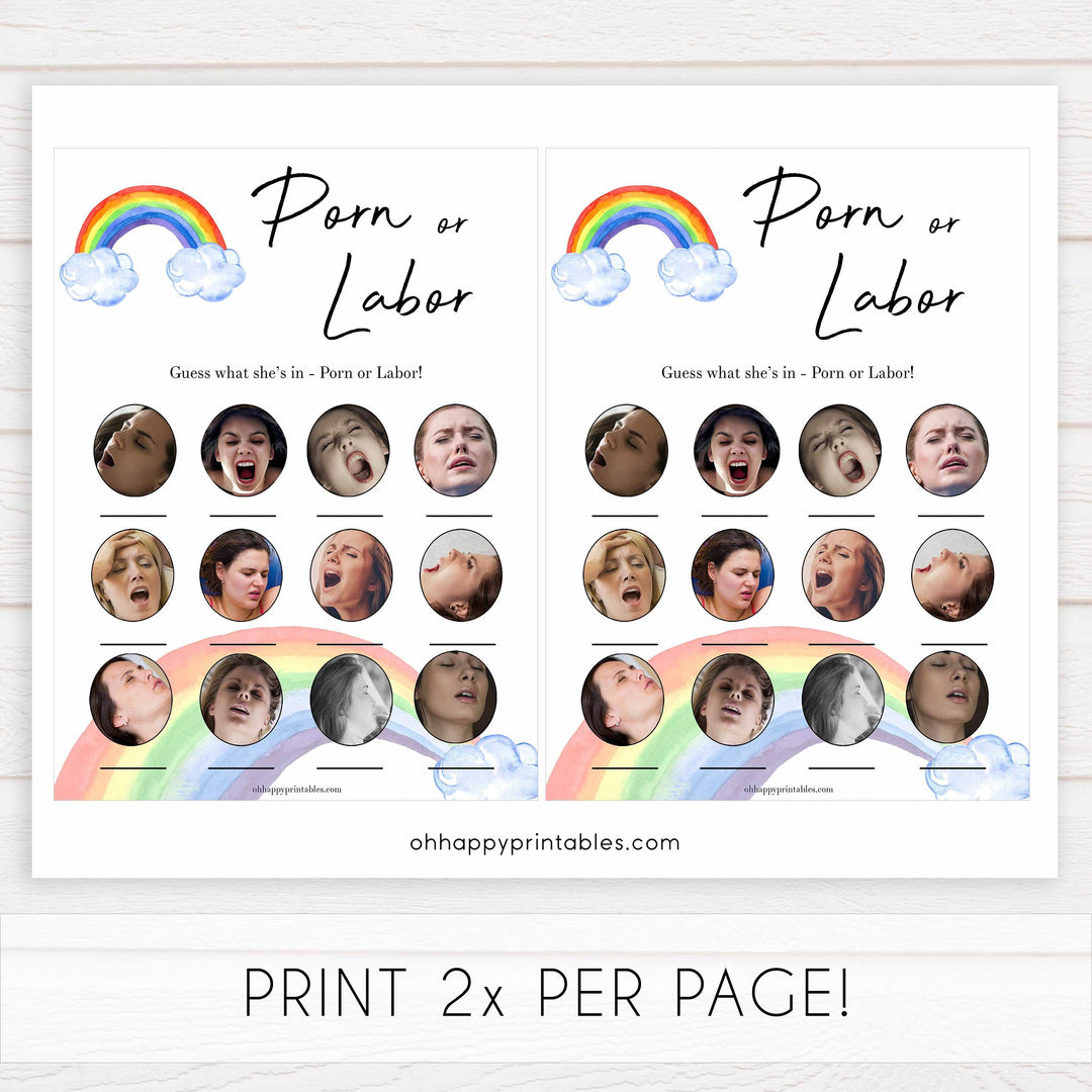 rainbow baby shower games, labor or porn baby games, baby bump or beer belly game, printable baby games, fun baby games, top 10 baby games