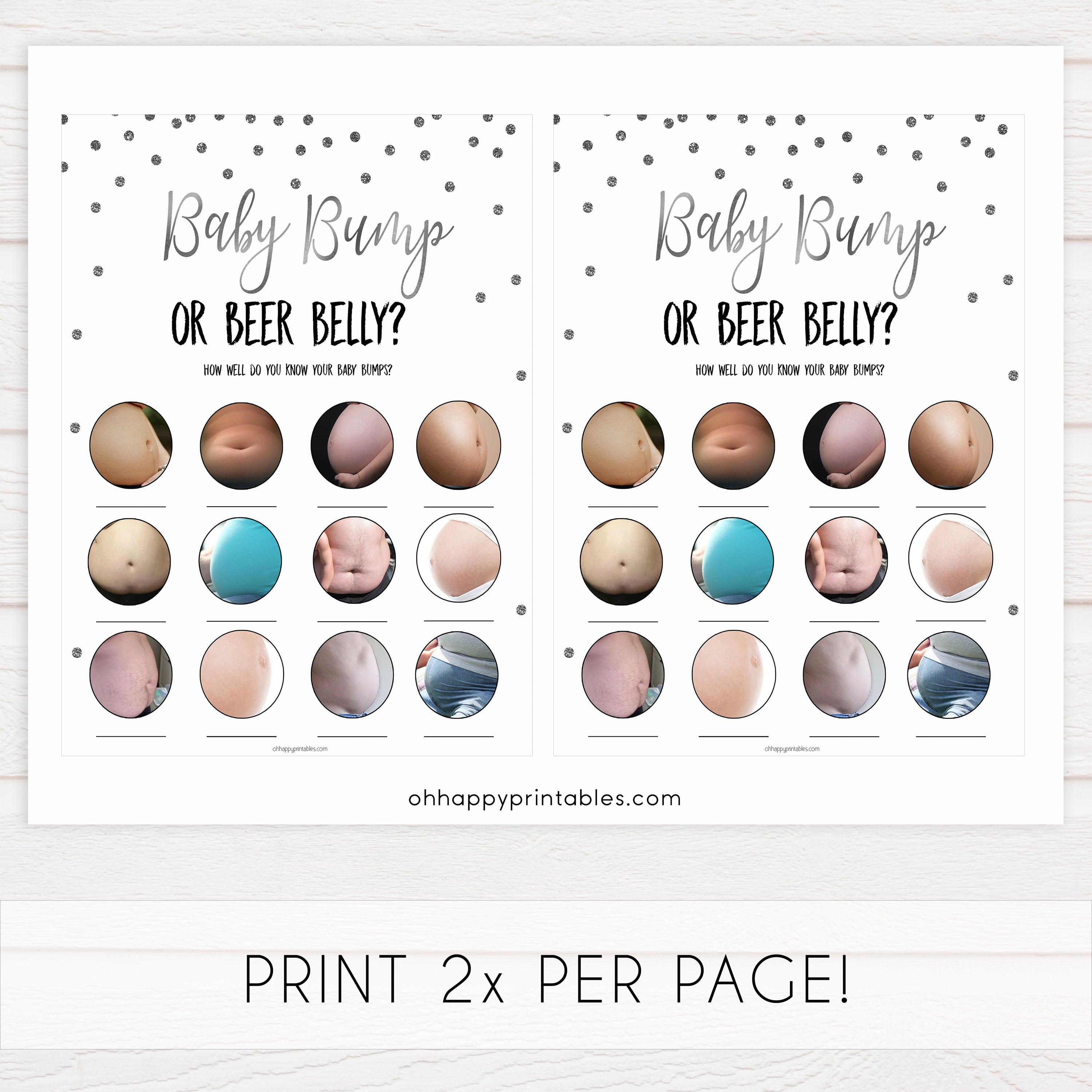 baby bump or beer belly game, Printable baby shower games, baby silver glitter fun baby games, baby shower games, fun baby shower ideas, top baby shower ideas, silver glitter shower baby shower, friends baby shower ideas