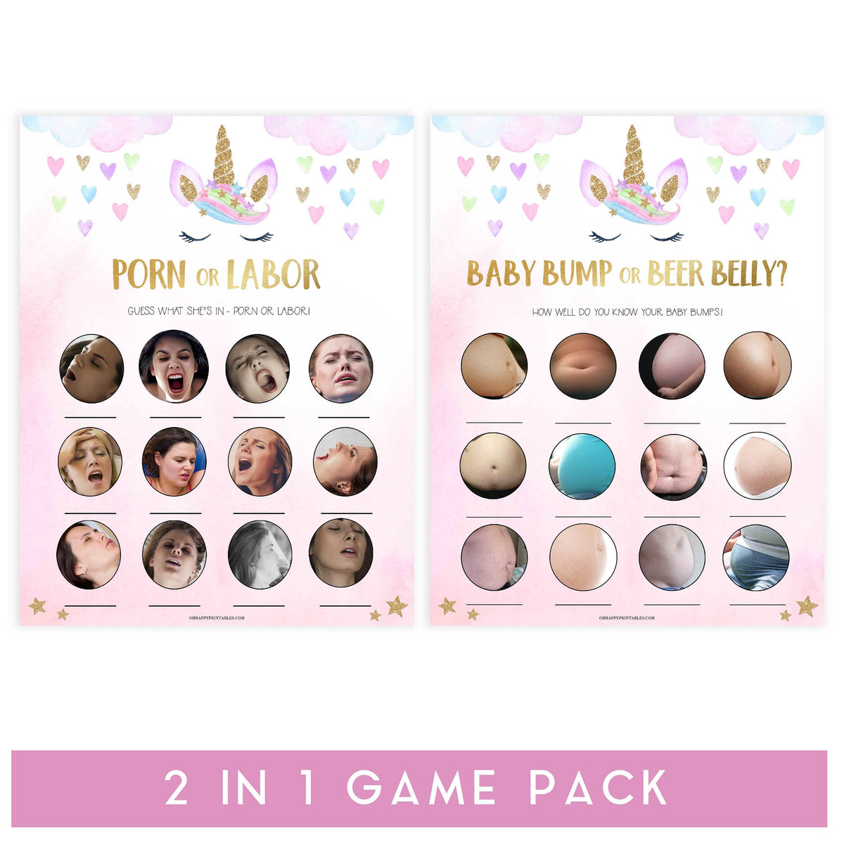 porn or labor, baby bump beer belly game, Printable baby shower games, unicorn baby games, baby shower games, fun baby shower ideas, top baby shower ideas, unicorn baby shower, baby shower games, fun unicorn baby shower ideas