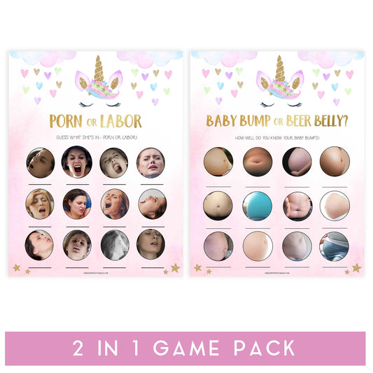 porn or labor, baby bump beer belly game, Printable baby shower games, unicorn baby games, baby shower games, fun baby shower ideas, top baby shower ideas, unicorn baby shower, baby shower games, fun unicorn baby shower ideas