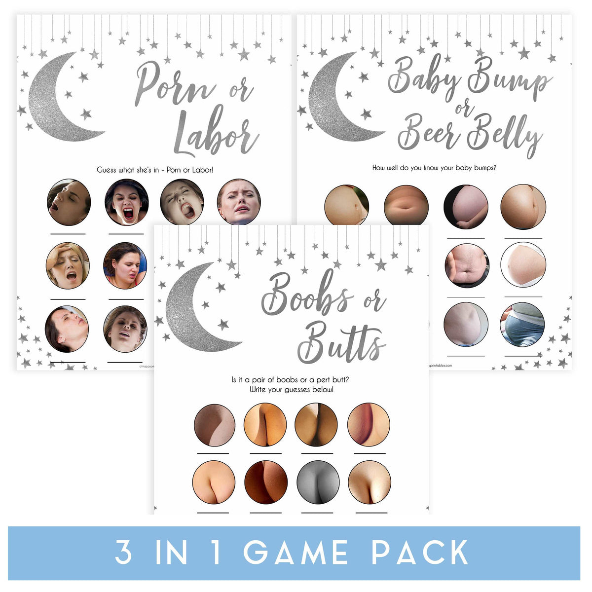 labor or porn game, baby bump or beer belly game, boobs or butts game,Little star baby shower games, printable baby shower games, twinkle star baby shower, fun baby games, top baby shower ideas