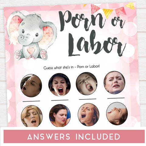 labor or porn, baby bump or beer belly, boobs or butts, Printable baby shower games, fun abby games, baby shower games, fun baby shower ideas, top baby shower ideas, pink elephant baby shower, pink baby shower ideas
