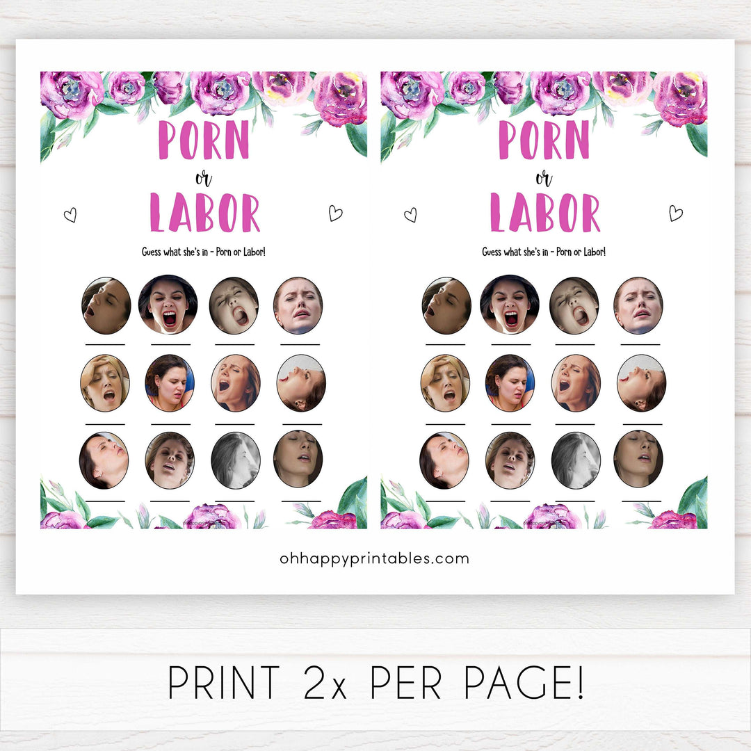 labor or porn, boobs or butts, baby bump games, printable baby games, peonies baby shower games, fun baby games
